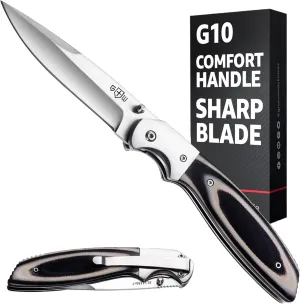 Pocket Knife for Men with G10 Handle - 3.9" 8Cr13MoV Sharp Blade - Folding Self Defense Knives with Pocket Clip - for Men Women Hunting Camping Military Tactical Survival Hiking Work EDC 04003