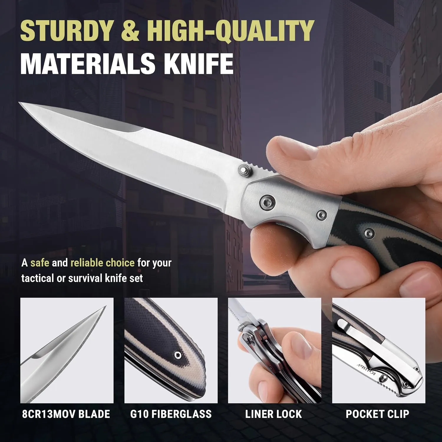 Pocket Knife for Men with G10 Handle - 3.9" 8Cr13MoV Sharp Blade - Folding Self Defense Knives with Pocket Clip - for Men Women Hunting Camping Military Tactical Survival Hiking Work EDC 04003