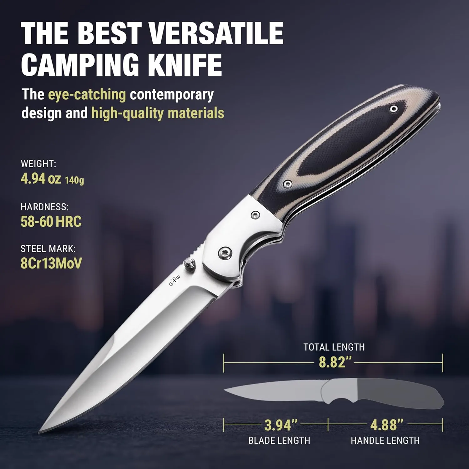 Pocket Knife for Men with G10 Handle - 3.9" 8Cr13MoV Sharp Blade - Folding Self Defense Knives with Pocket Clip - for Men Women Hunting Camping Military Tactical Survival Hiking Work EDC 04003