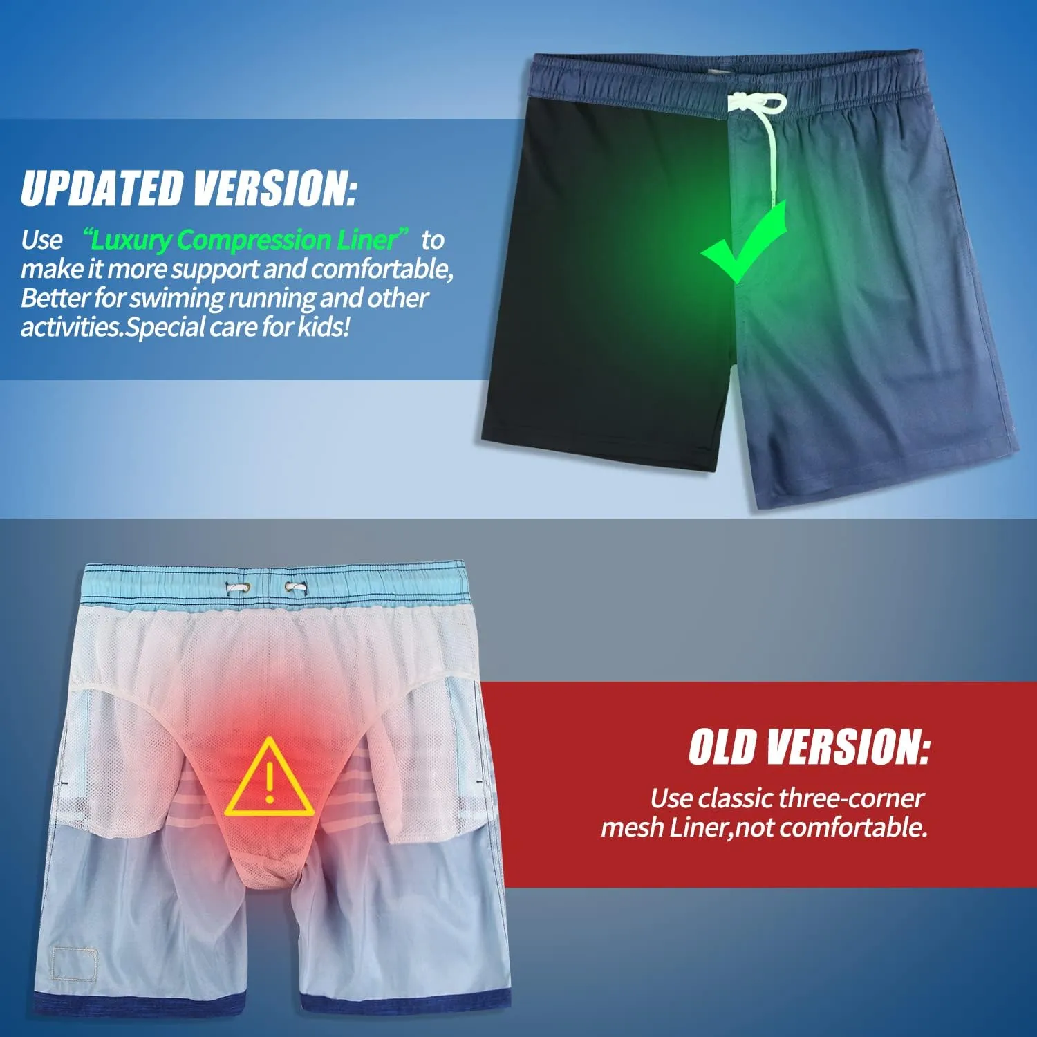 QRANSS Mens Swim Trunks with Compression Lined 7'' Swim Shorts Quick Dry Swimwear Boardshorts with Boxer Brief Liner