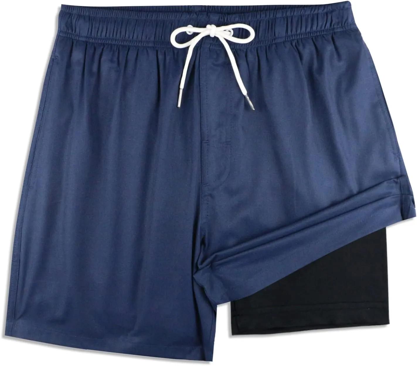 QRANSS Mens Swim Trunks with Compression Lined 7'' Swim Shorts Quick Dry Swimwear Boardshorts with Boxer Brief Liner