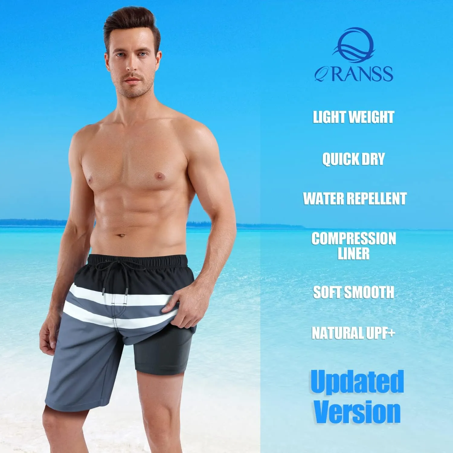 QRANSS Mens Swimming Trunks with Compression Liner 9'' Quick Dry Long Swim Shorts Swimwear Boardshorts with Boxer Brief Liner