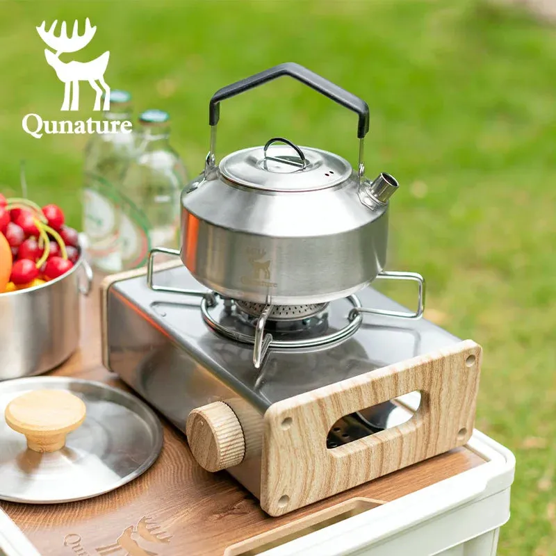 Qunature Stainless Steel Tea Set with Foldable Pot and Kettle for Outdoor Adventures