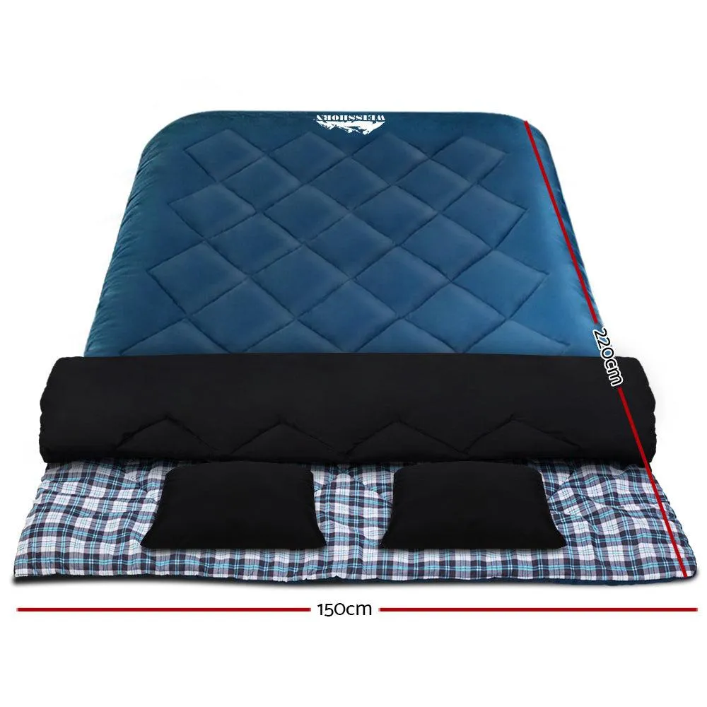 Sleeping Bag Double Camping Hiking -10°C to 15°C - Navy
