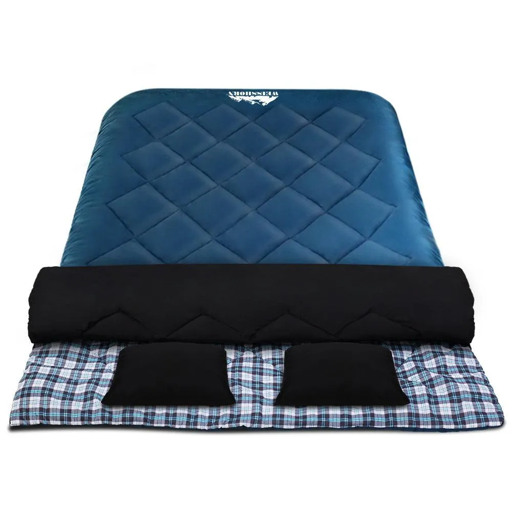 Sleeping Bag Double Camping Hiking -10°C to 15°C - Navy