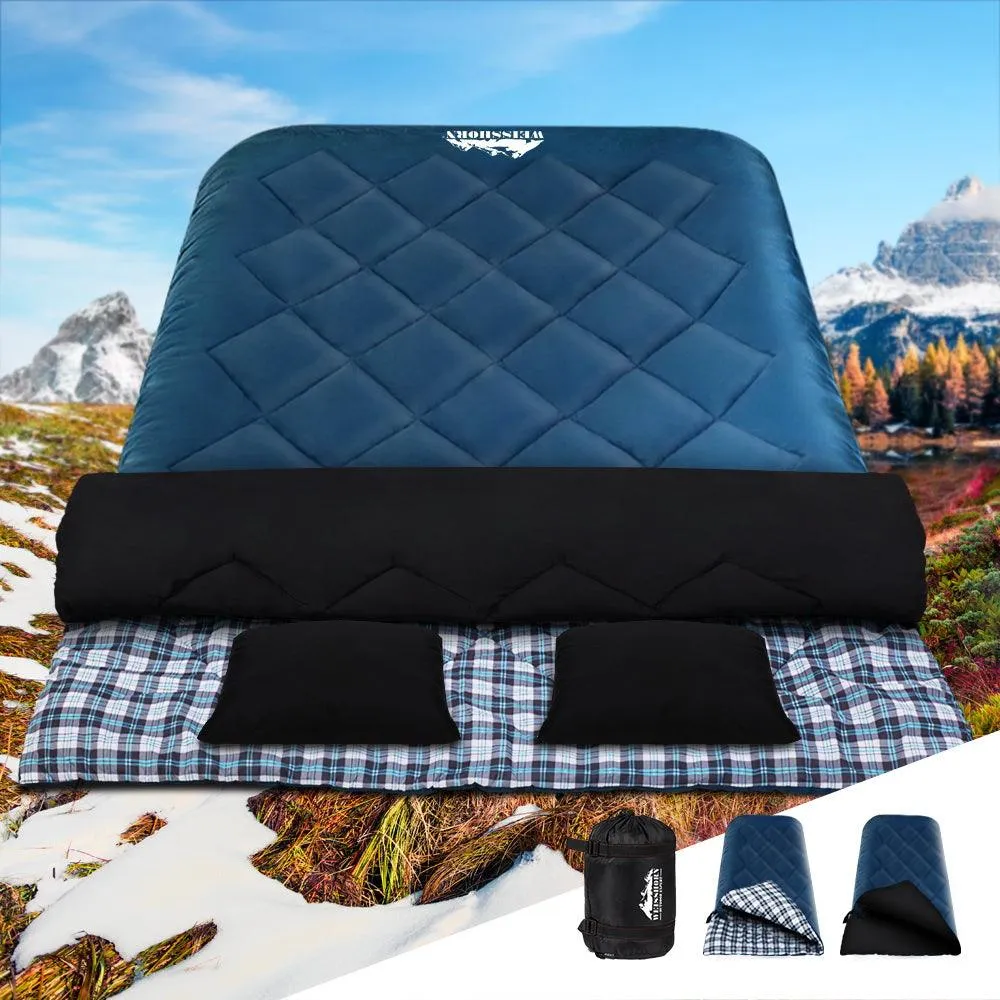Sleeping Bag Double Camping Hiking -10°C to 15°C - Navy