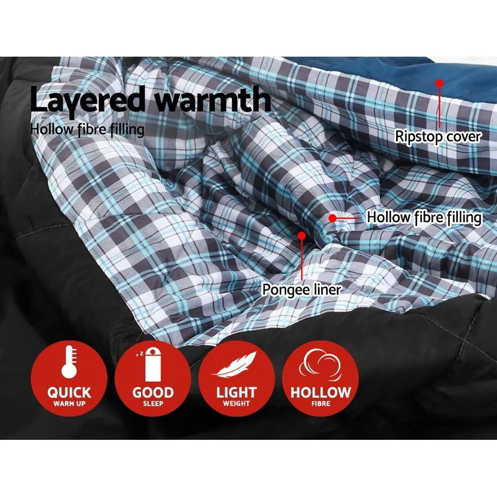 Sleeping Bag Double Camping Hiking -10°C to 15°C - Navy