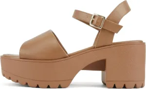 Soda Stacie ~ Women Open Toe Lug Sole Mid Block Heeled Sandals with Adjustable Ankle Strap