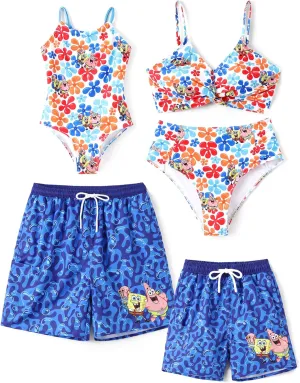 SpongeBob SquarePants Family Matching Swimwear Set, UPF 50  Quick-Dry Beachwear for GirlsBoys,Women & Men, Multicolor