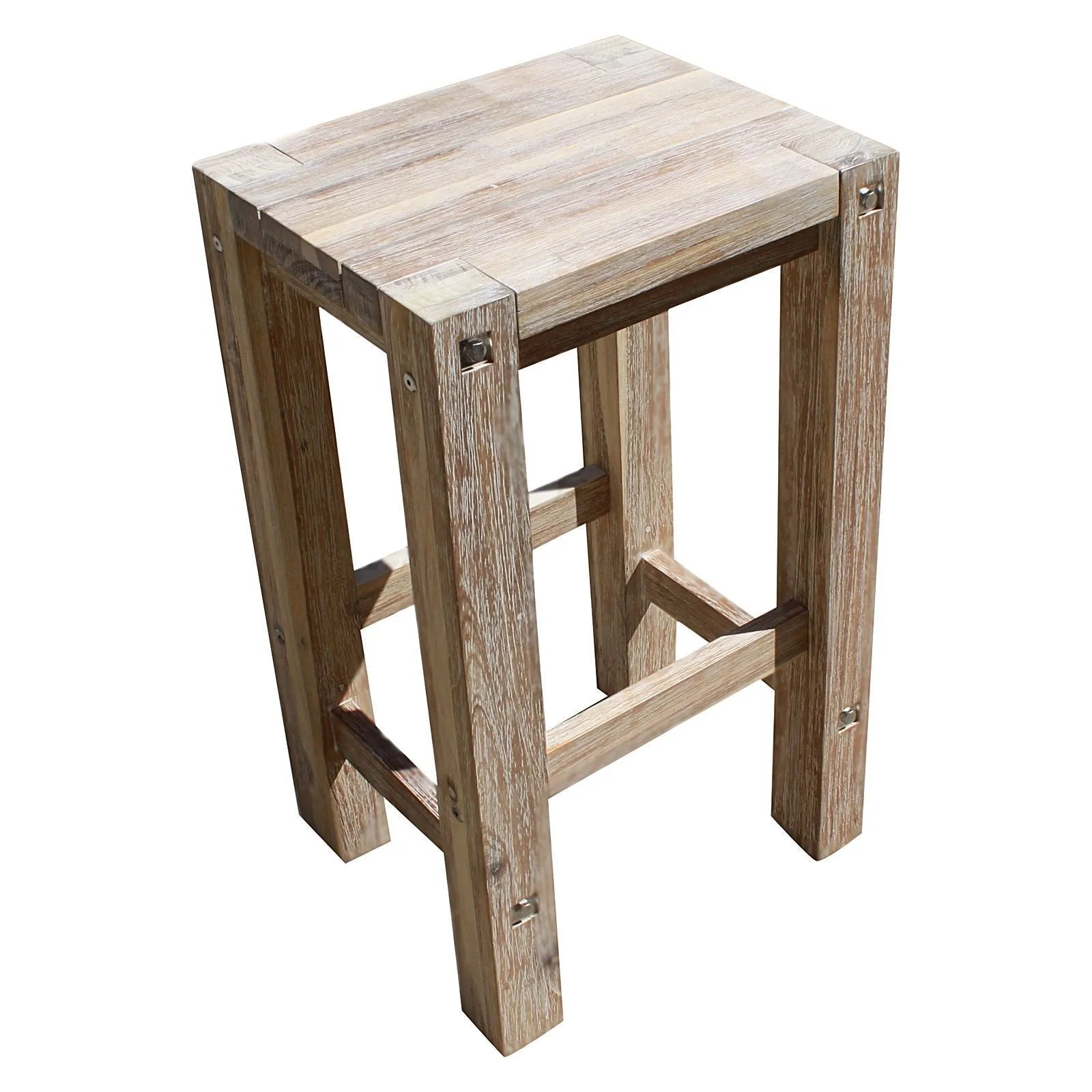 Sturdy Outdoor Bar Stool, White Brush