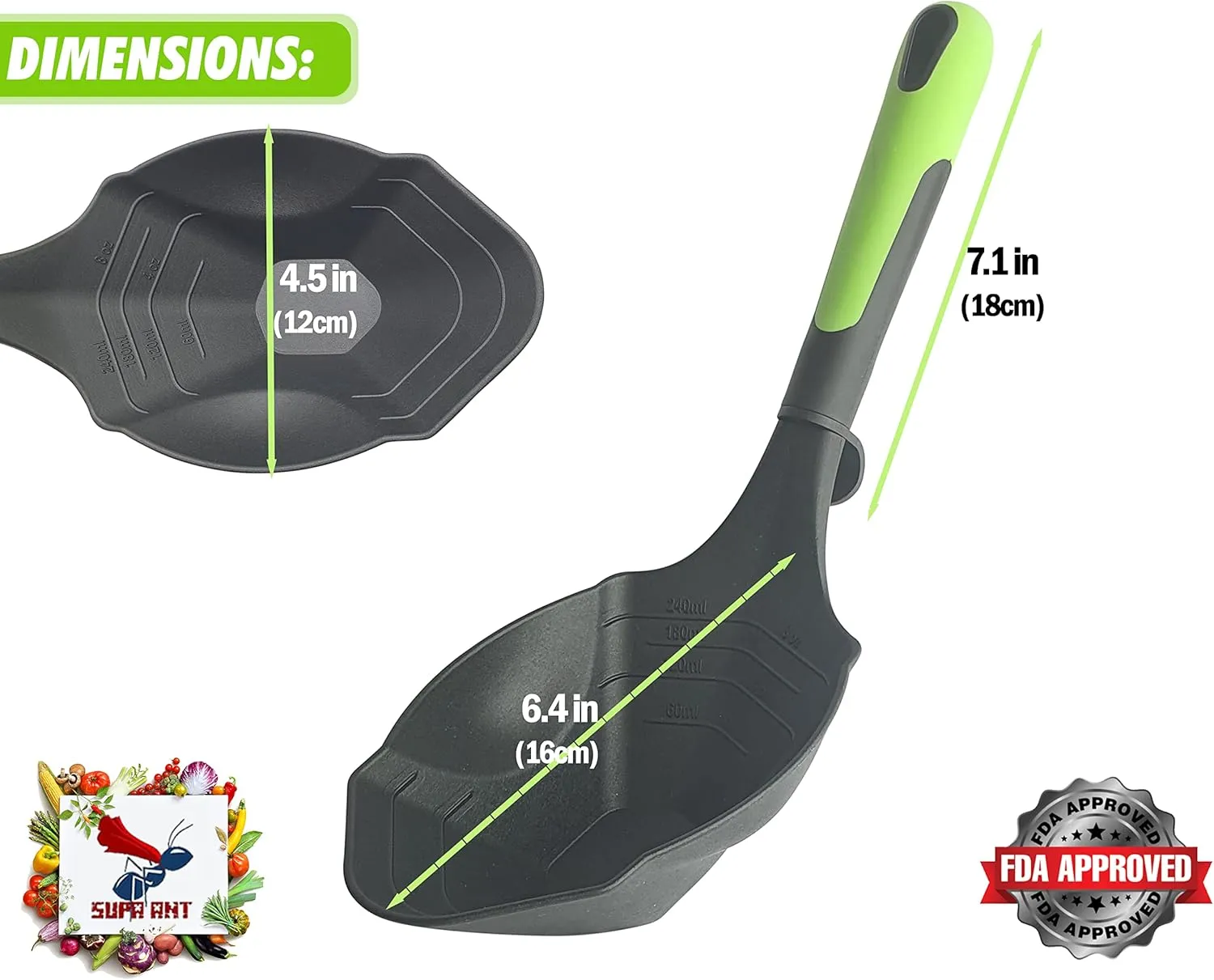 Supa Ant Soup Ladle for Kitchen - Canning Ladle with Pour Spout (8 oz) BPA free and Heat Resistant - Silicone Large Canning Scoop with Pot Clip and Hook Hole - Kitchen Ladel for Cooking