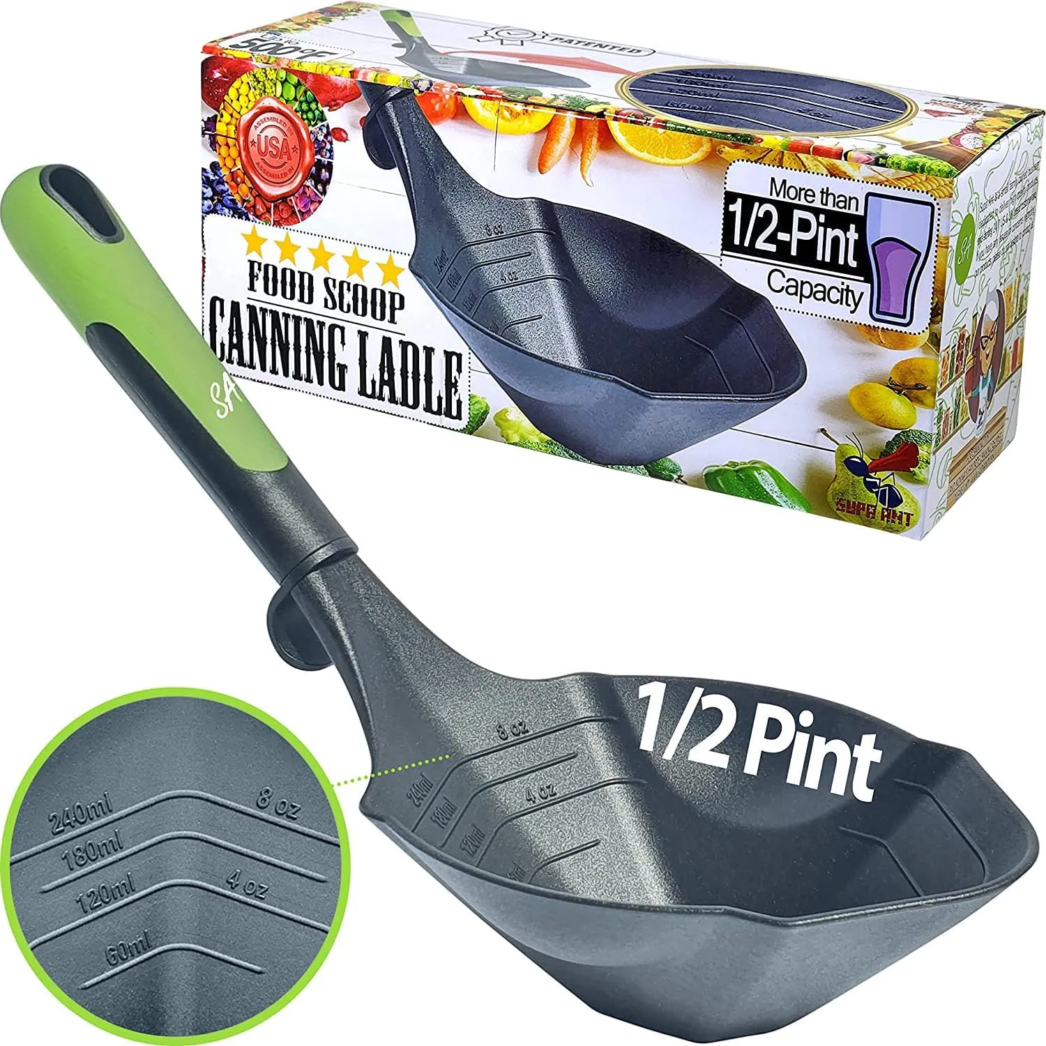 Supa Ant Soup Ladle for Kitchen - Canning Ladle with Pour Spout (8 oz) BPA free and Heat Resistant - Silicone Large Canning Scoop with Pot Clip and Hook Hole - Kitchen Ladel for Cooking