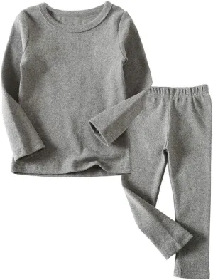 Toddler Boys Girls Thermal Underwear Long Sleeve T-shirt Leggings 2Pcs Kids Winter Base Layer Set, 12Months-8Years