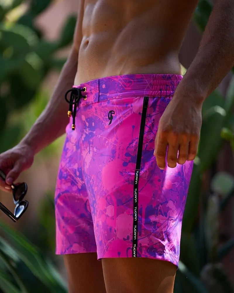 Tucann Men's Trunks 5" Compression Liner Quick Dry Zipper Pocket Chlorine Resistan 4 Way Stretch Printed Swim Shorts
