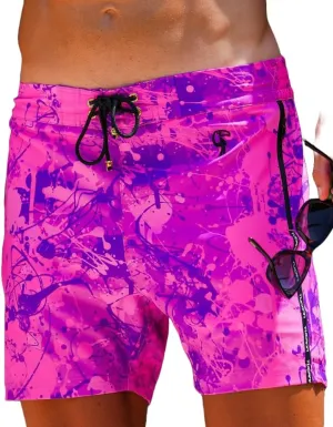 Tucann Men's Trunks 5" Compression Liner Quick Dry Zipper Pocket Chlorine Resistan 4 Way Stretch Printed Swim Shorts