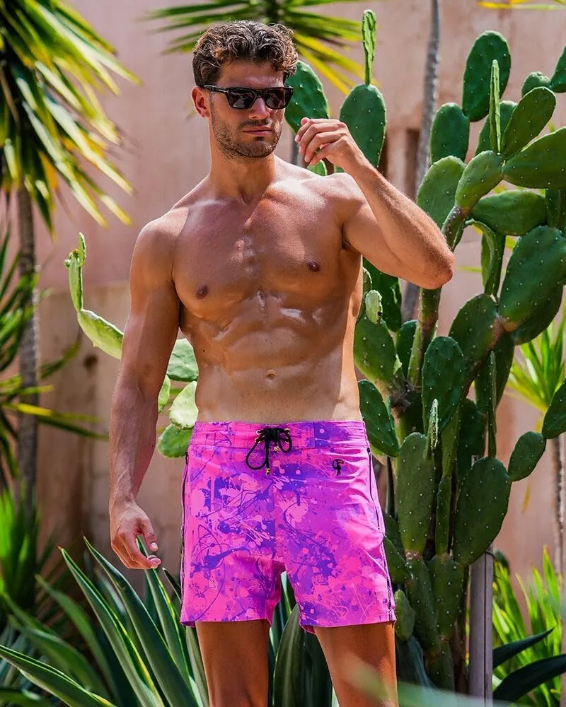 Tucann Men's Trunks 5" Compression Liner Quick Dry Zipper Pocket Chlorine Resistan 4 Way Stretch Printed Swim Shorts