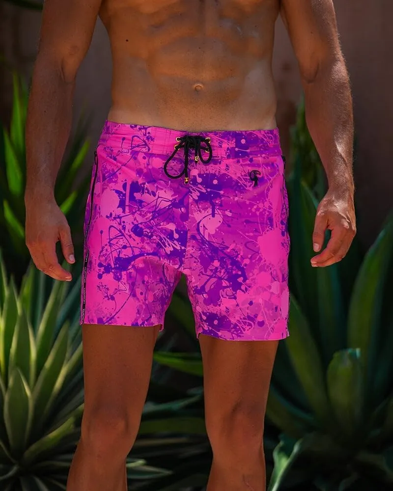 Tucann Men's Trunks 5" Compression Liner Quick Dry Zipper Pocket Chlorine Resistan 4 Way Stretch Printed Swim Shorts