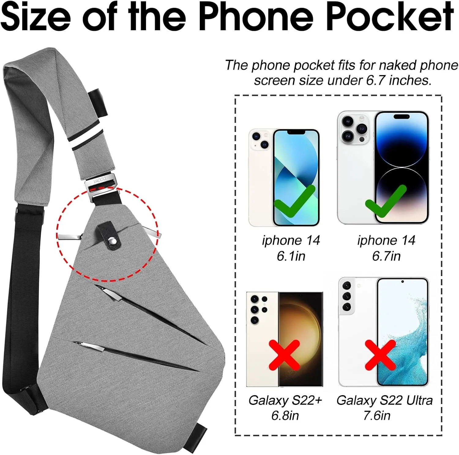 VADOO Sling Bag for Men and Women, Anti theft Crossbody Bag Lightweight Shoulder Chest Bag for Travel Gym