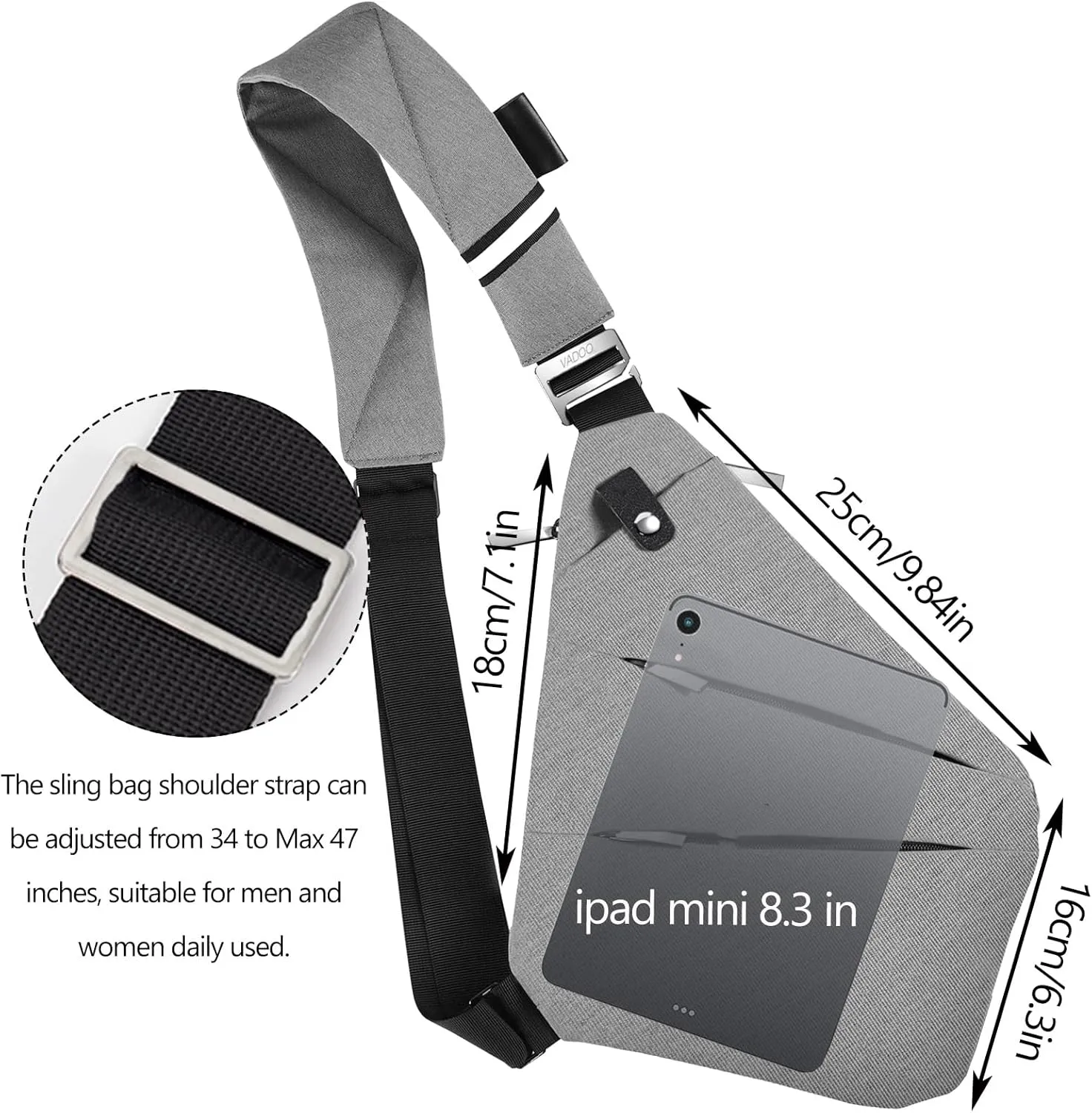 VADOO Sling Bag for Men and Women, Anti theft Crossbody Bag Lightweight Shoulder Chest Bag for Travel Gym