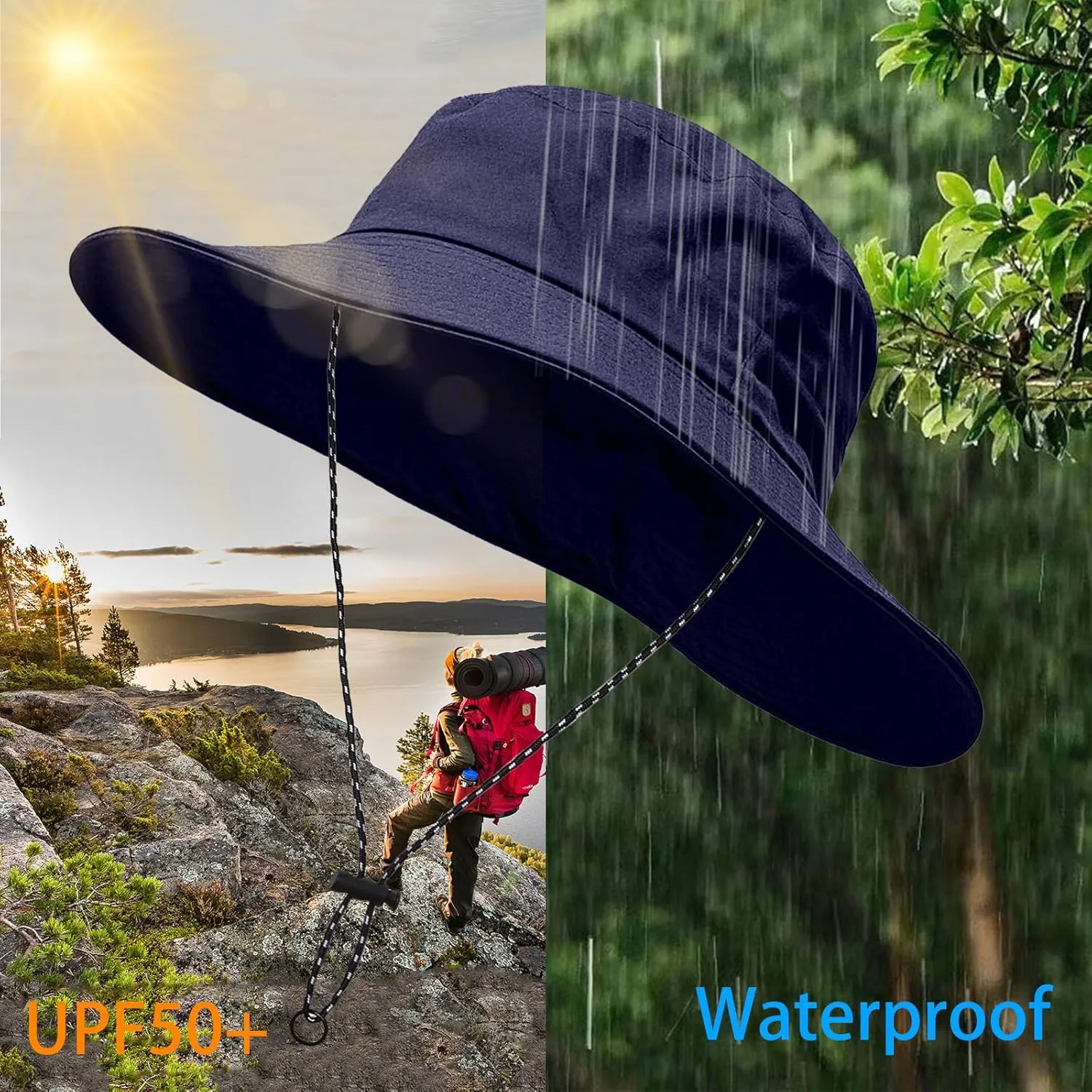 Waterproof Bucket Rain Hat with Chin Strap Quick Dry Outdoor Bucket Hats for UV Protection Boonie Sun Hat Men Women