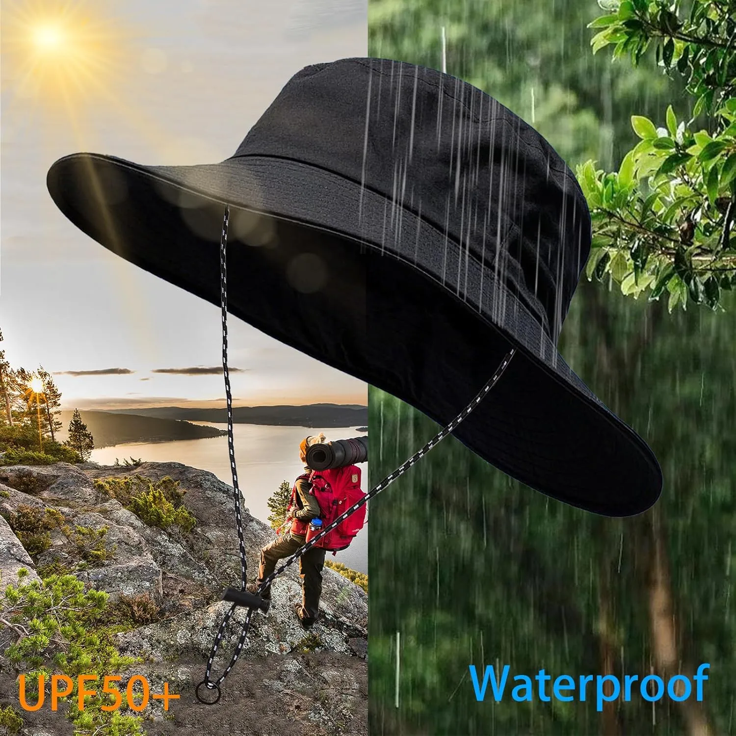 Waterproof Bucket Rain Hat with Chin Strap Quick Dry Outdoor Bucket Hats for UV Protection Boonie Sun Hat Men Women