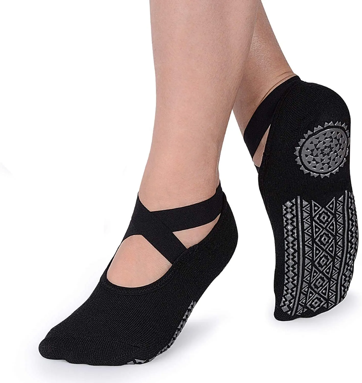 Yoga Socks for Women Non-Slip Grips & Straps, Bandage Cotton Sock