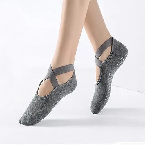 Yoga Socks for Women Non-Slip Grips & Straps, Bandage Cotton Sock