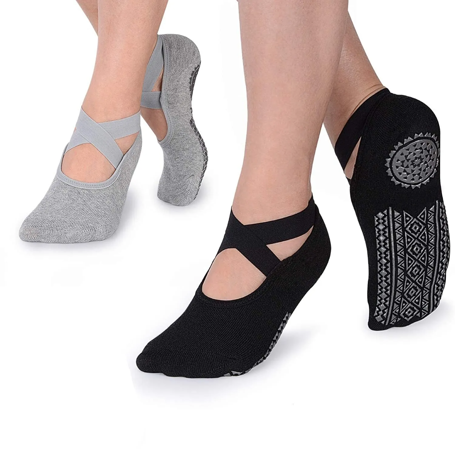 Yoga Socks for Women Non-Slip Grips & Straps, Bandage Cotton Sock