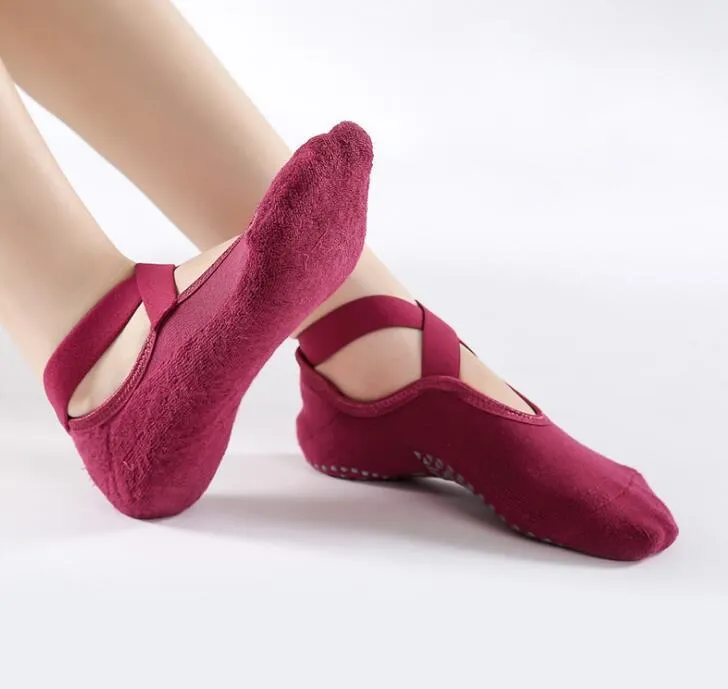 Yoga Socks for Women Non-Slip Grips & Straps, Bandage Cotton Sock
