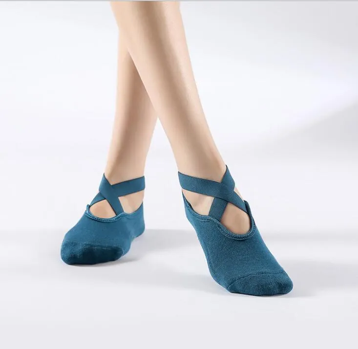 Yoga Socks for Women Non-Slip Grips & Straps, Bandage Cotton Sock