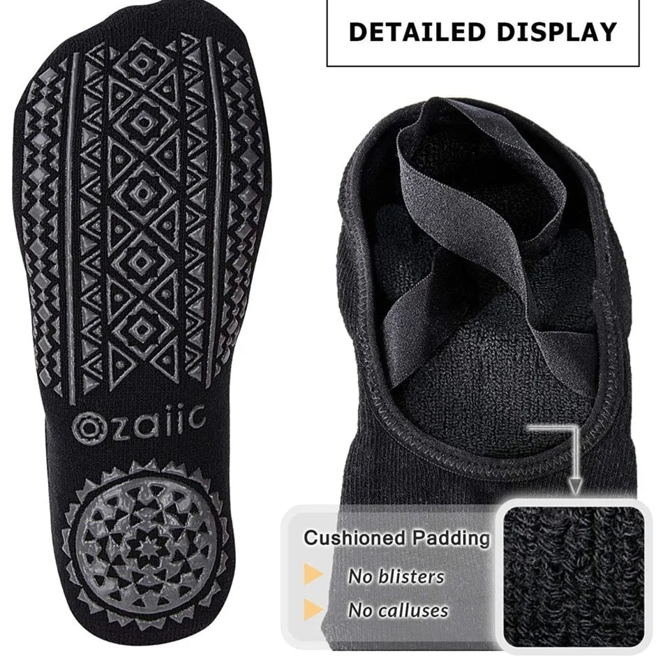 Yoga Socks for Women Non-Slip Grips & Straps, Bandage Cotton Sock