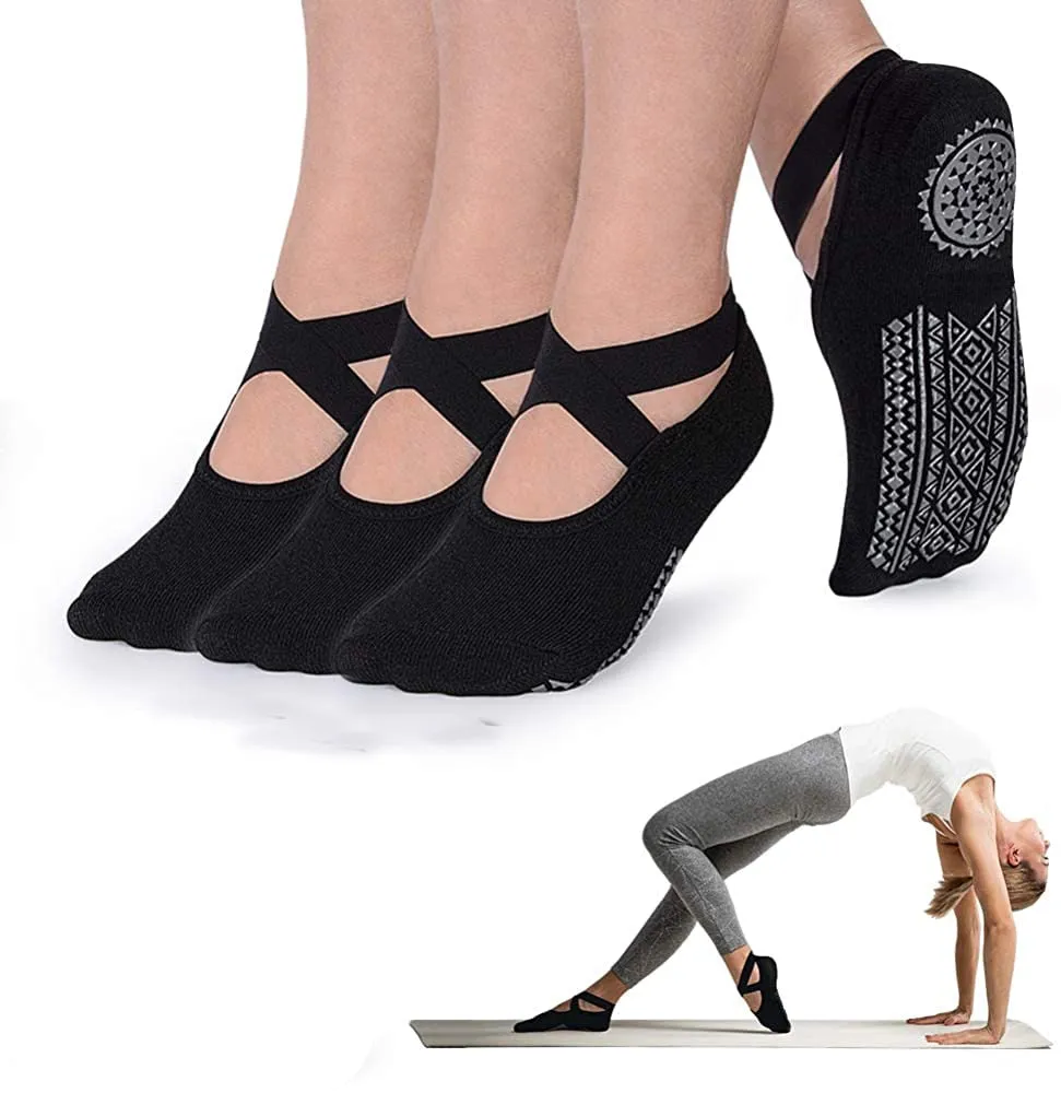 Yoga Socks for Women Non-Slip Grips & Straps, Bandage Cotton Sock