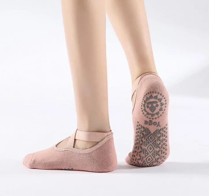 Yoga Socks for Women Non-Slip Grips & Straps, Bandage Cotton Sock