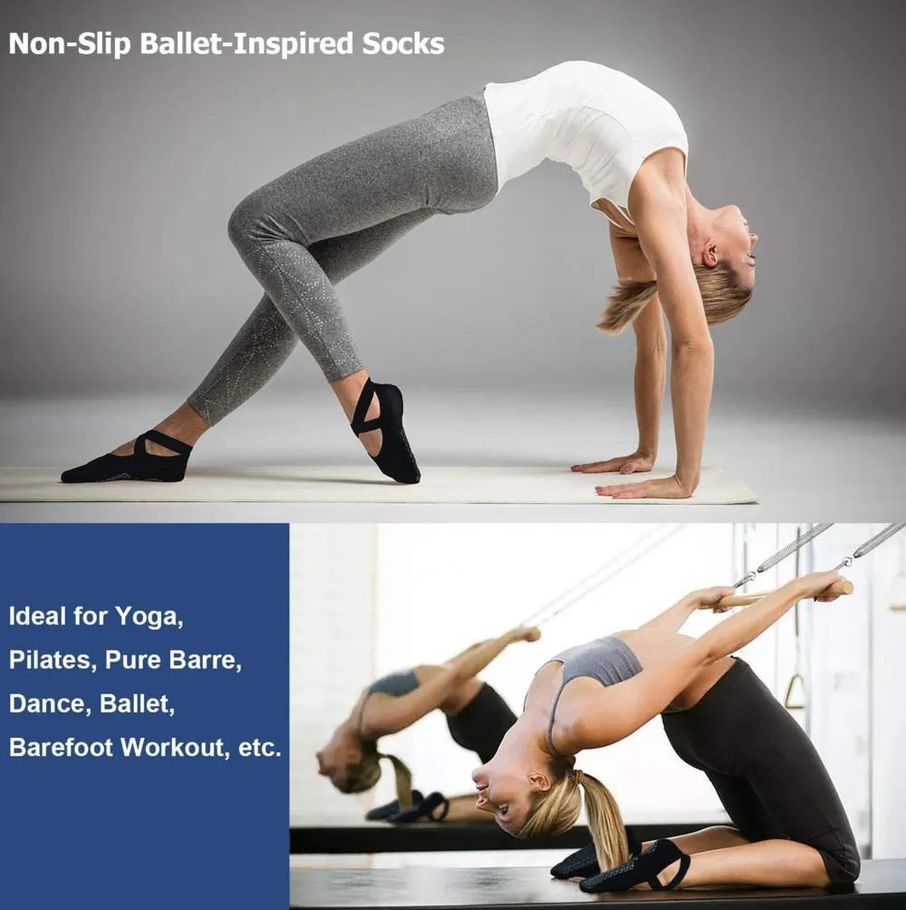 Yoga Socks for Women Non-Slip Grips & Straps, Bandage Cotton Sock